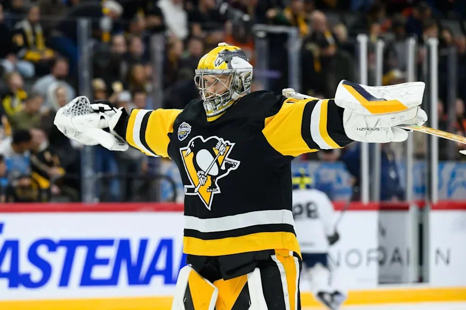 Pittsburgh Penguins goaltender Sergei Murashov (1) warms up before playing against the Nashville Predators in a Global Series ice hockey game at Avicii Arena. Mandatory Credit: Per Haljestam-Imagn Images