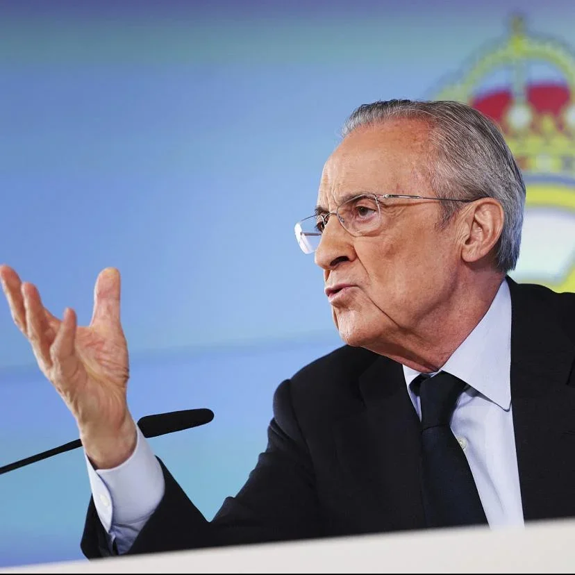 Florentino Pérez, le président du Real Madrid, ce mardi soir lors de sa conférence de presse extraordinaire. (Violeta Santos Moura/Reuters)