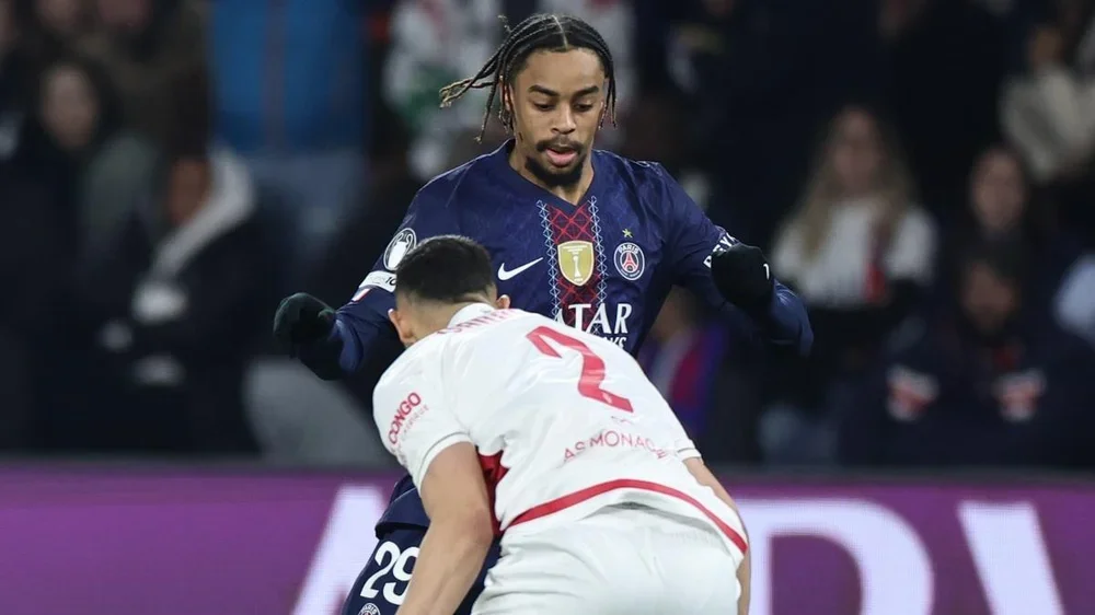Barcola, durante el PSG-Mónaco en Champions