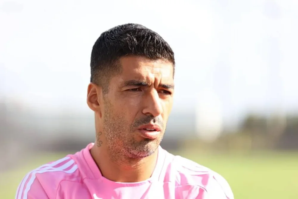 Luis Suarez speaking to the media.