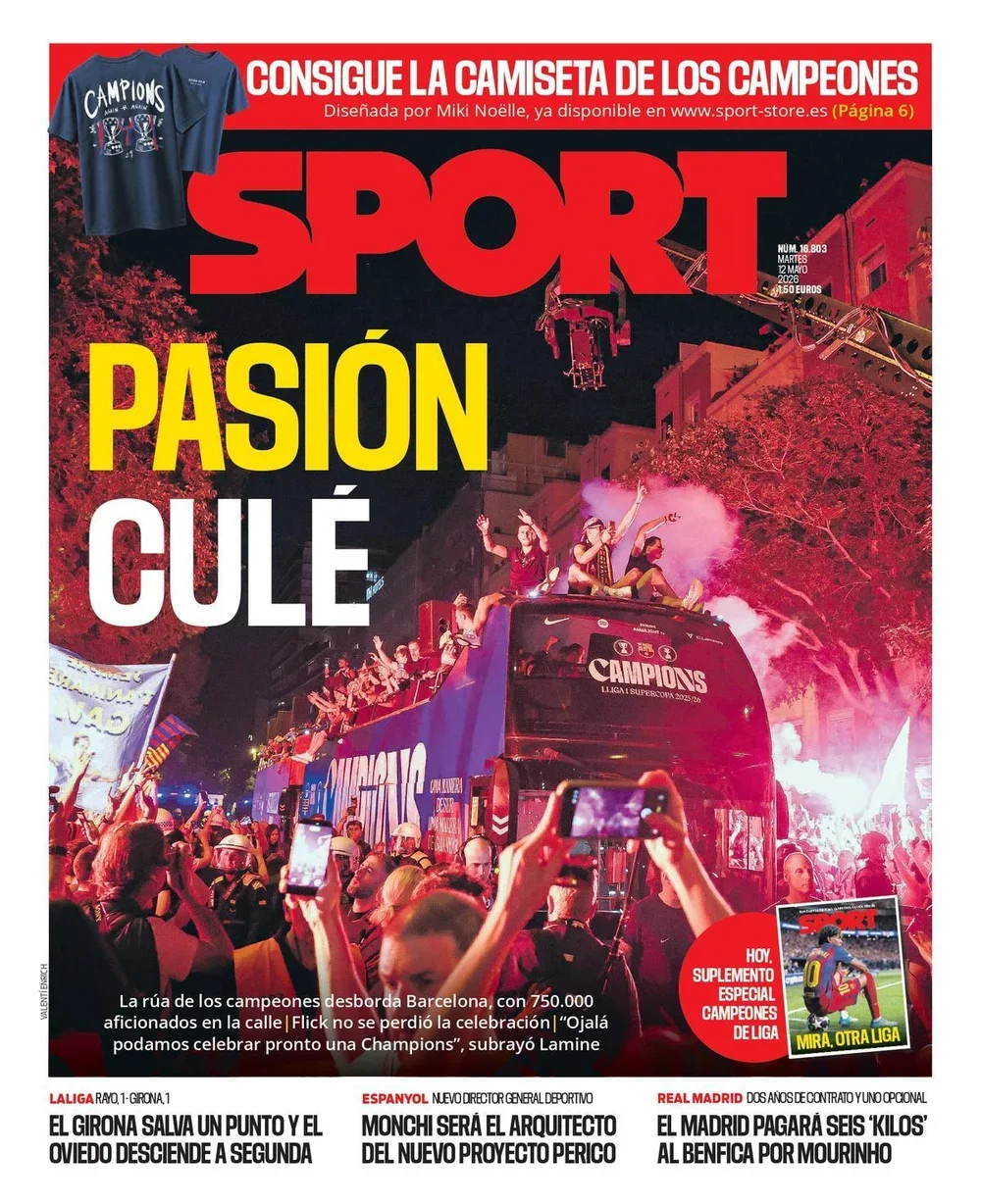Esta es la portada de SPORT de hoy martes, 12 de mayo de 2026